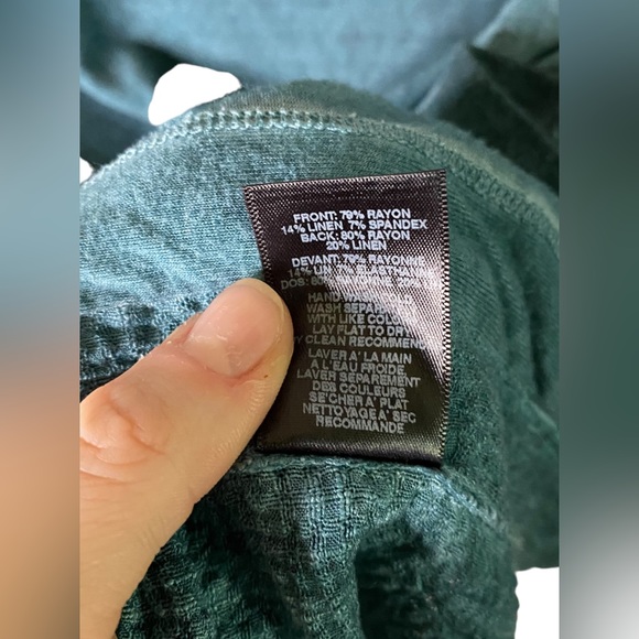 Amadi | XS/S Teal Dolman Short Sleeve Linen Blend Top - Picture 4 of 6